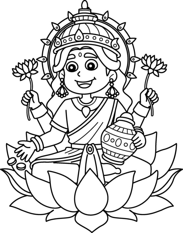 Diwali Lakshmi Puja Isolated Coloring Page vector