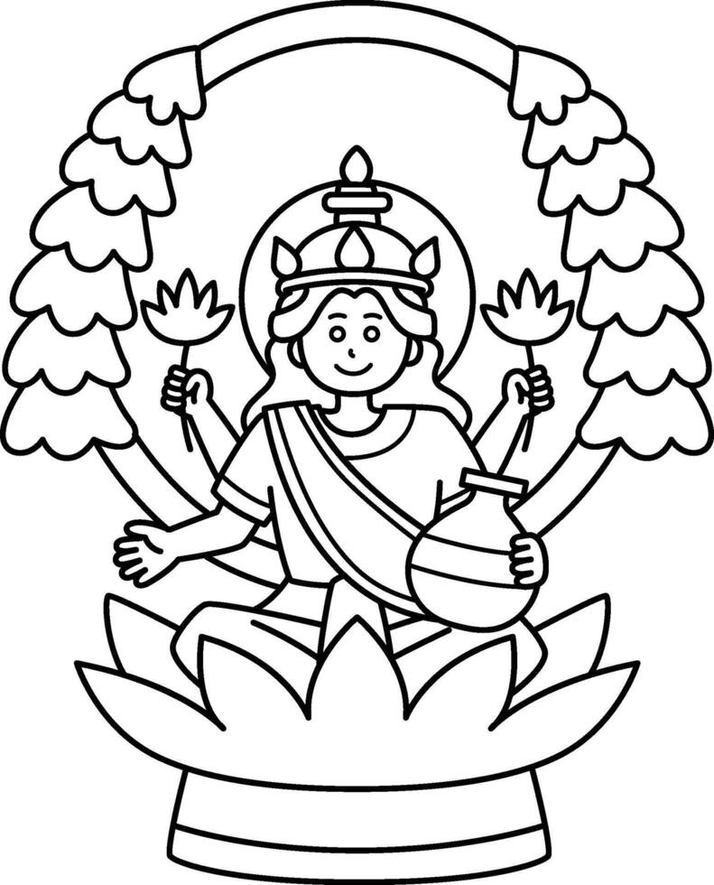 Diwali Lakshmi Puja Isolated Coloring Page vector