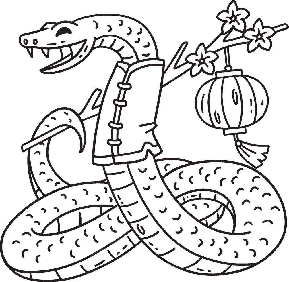 Year of the Snake with Lantern Isolated Coloring vector