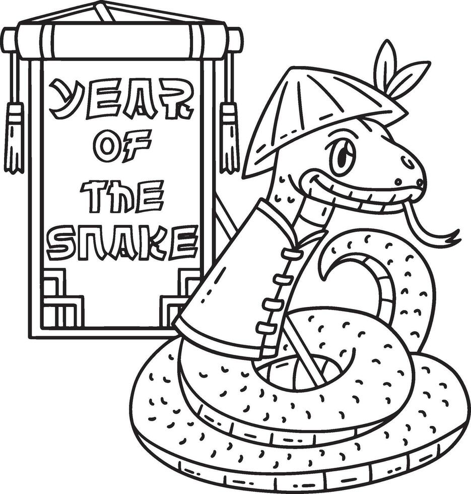 Year of the Snake Banner Isolated Coloring Page vector