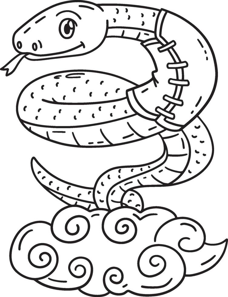 Year of the Snake on Clouds Isolated Coloring Page vector
