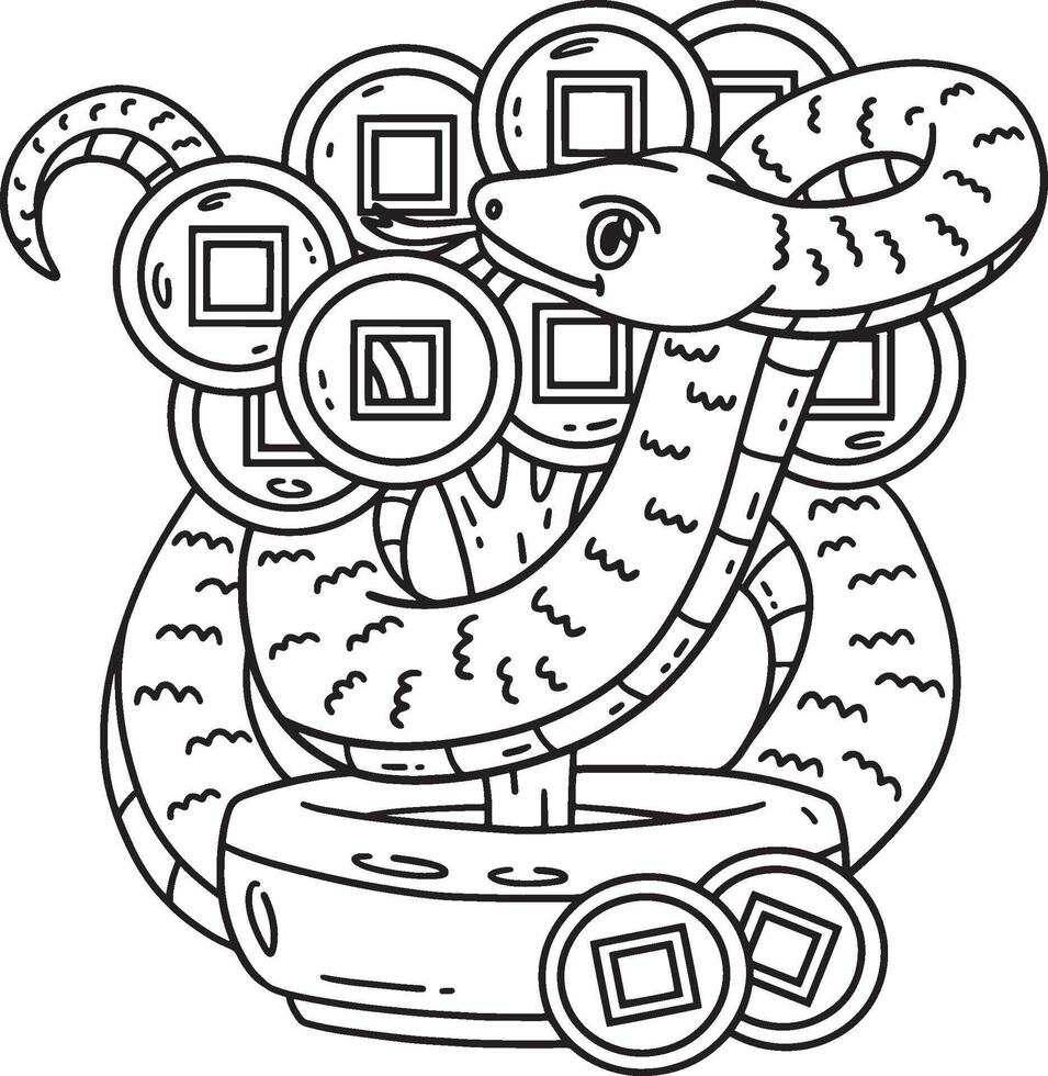 Year of the Snake and Coin Tree Isolated Coloring vector