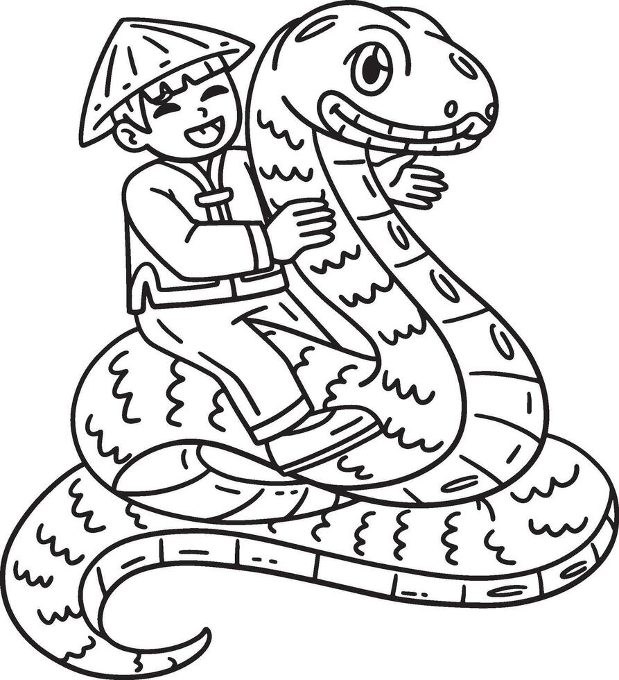 Year of the Snake Child Riding a Snake Isolated vector