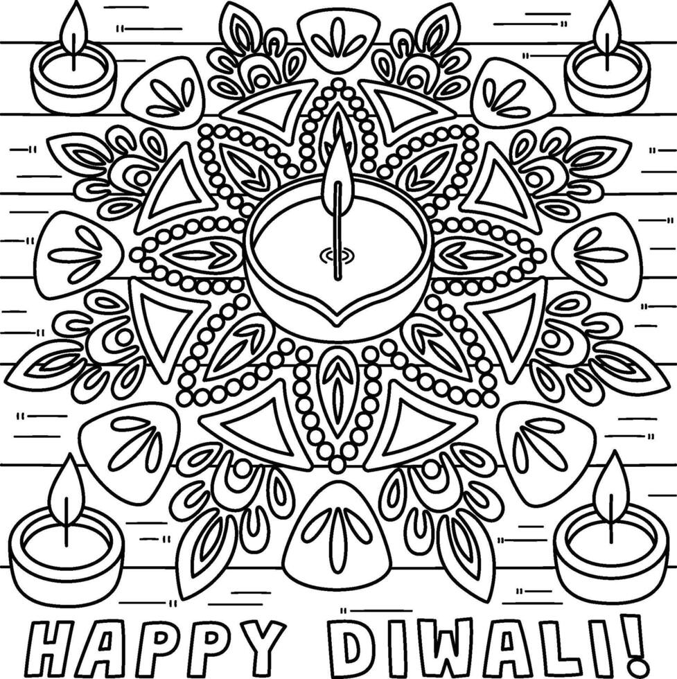 Happy Diwali Rangoli Coloring Page for Kids vector