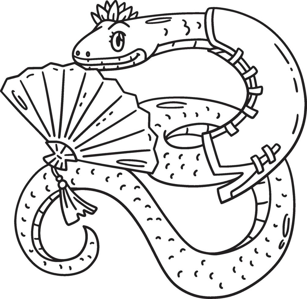 Year of the Snake with Hand Fan Isolated Coloring vector