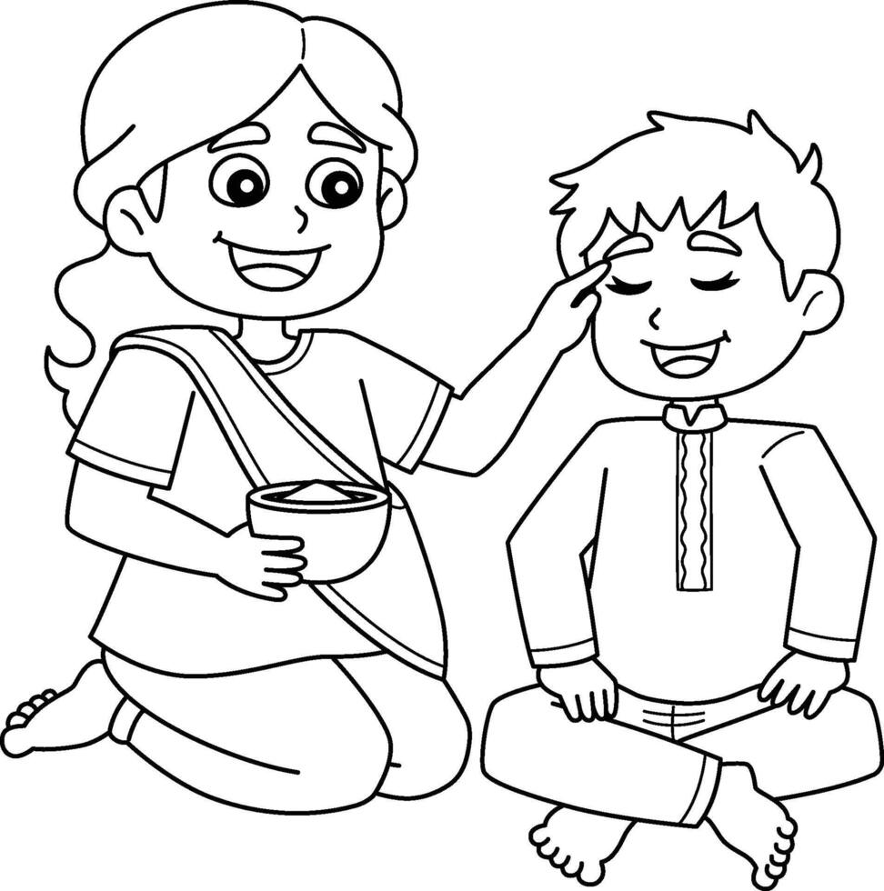Diwali Bhai Dooj Isolated Coloring Page for Kids vector