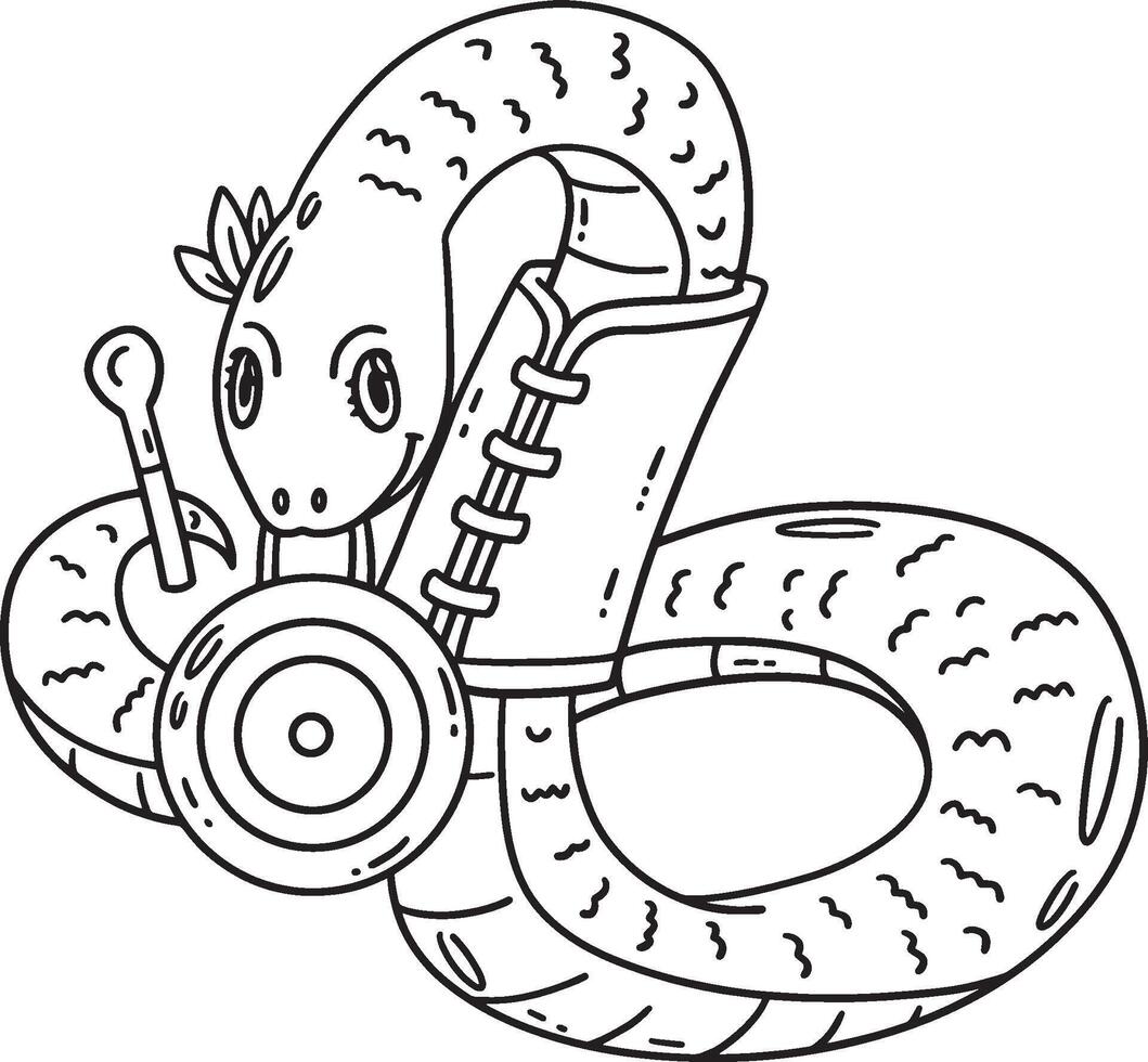 Year of the Snake with Gong Isolated Coloring Page vector