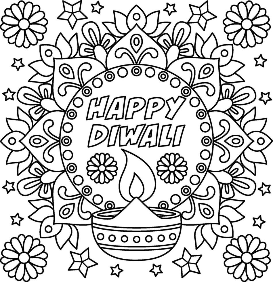 Happy Diwali Rangoli Coloring Page for Kids vector