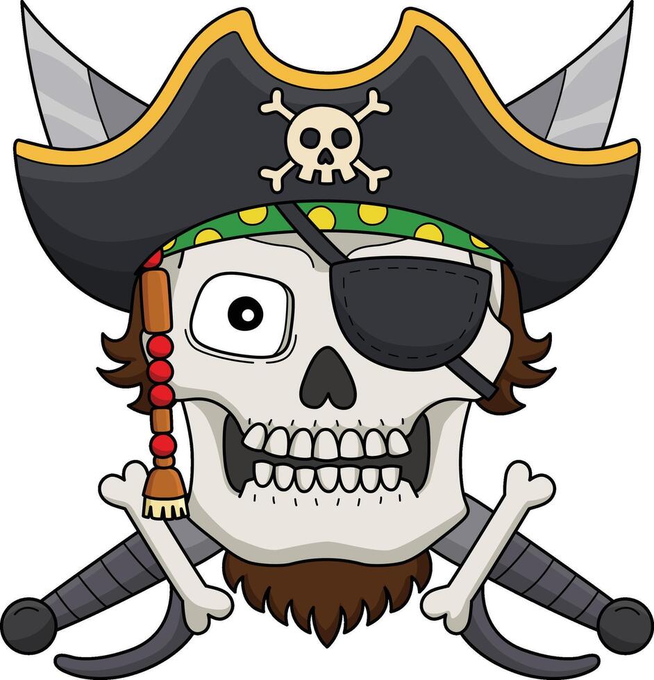Pirate Skull Cartoon Colored Clipart Illustration vector