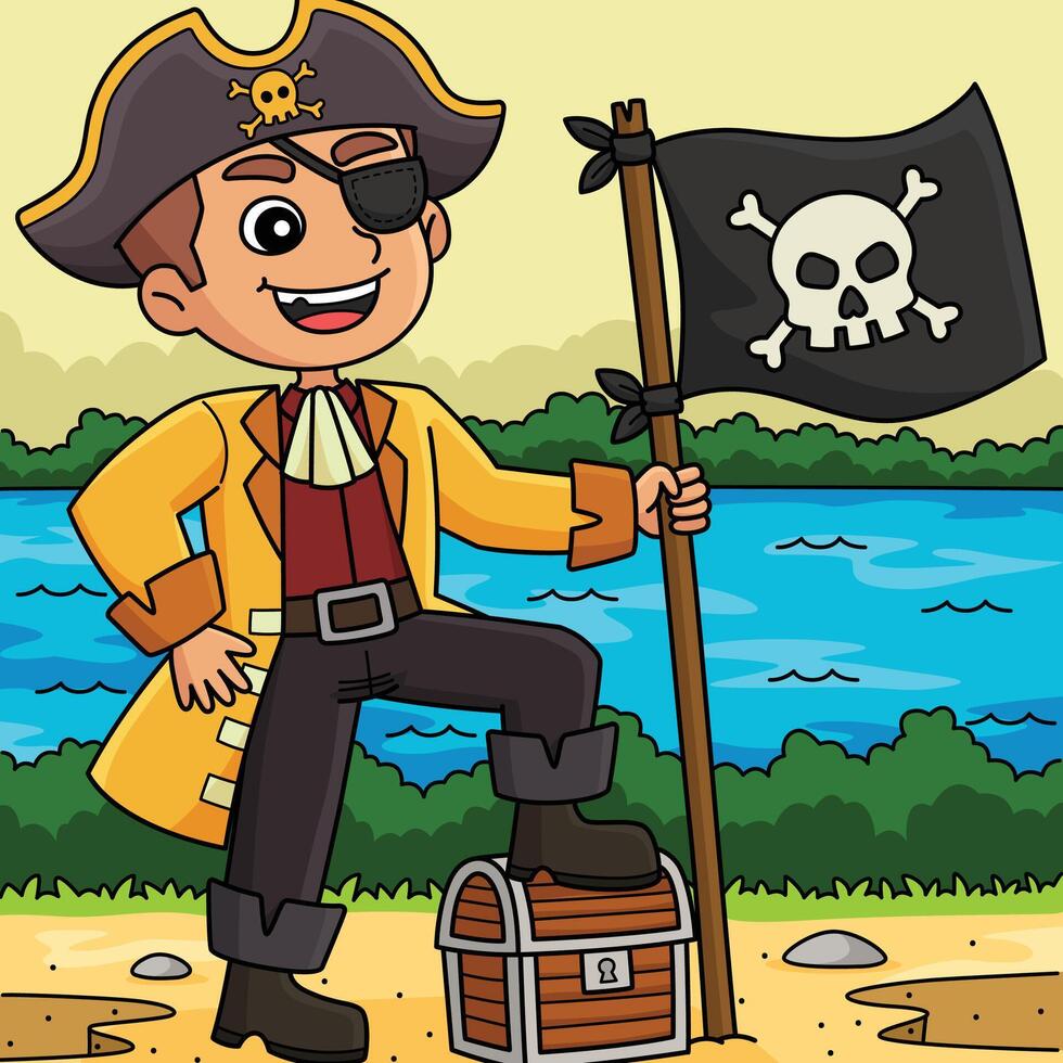 Pirate Jolly Roger Flag Colored Cartoon vector