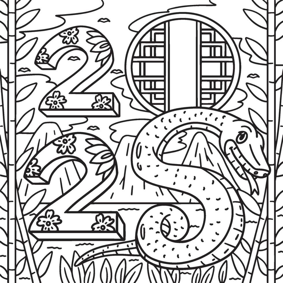 Year of the Snake 2025 Coloring Page for Kids vector