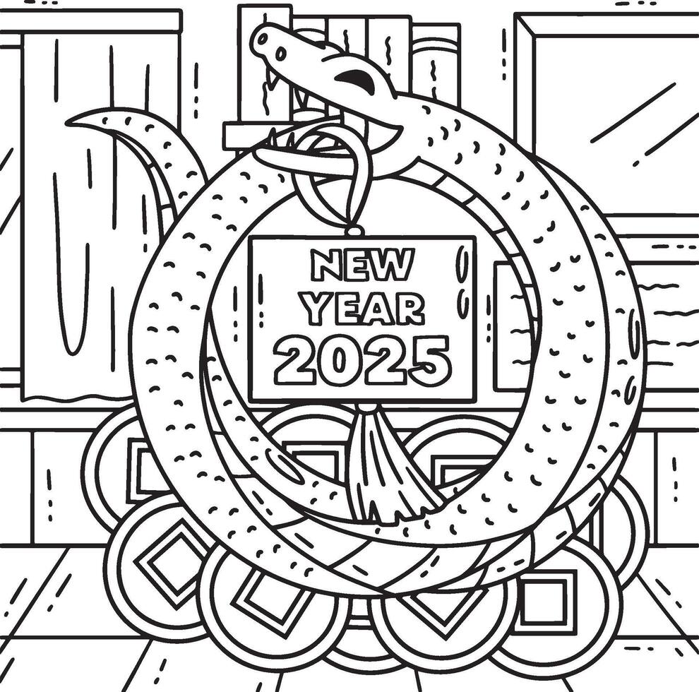 Year of the Snake on Coins New Year 2025 Coloring vector