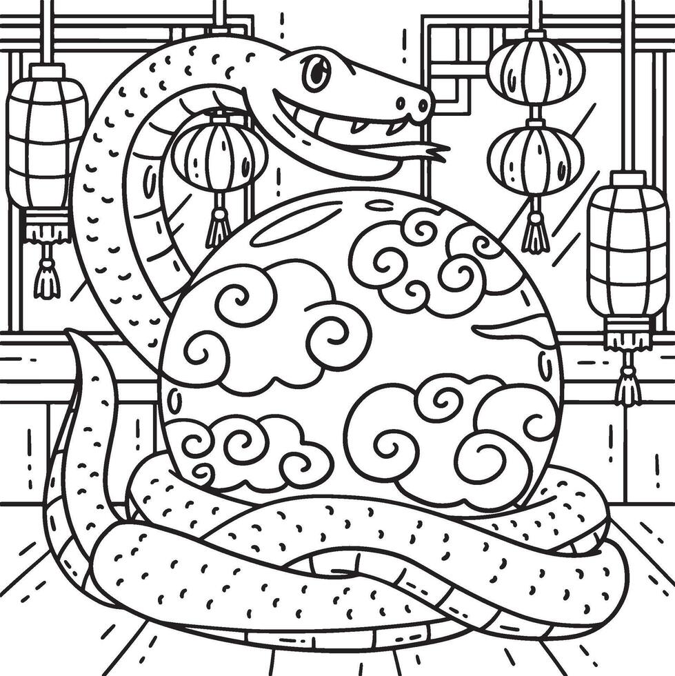 Year of the Snake and Orb Coloring Page for Kids vector