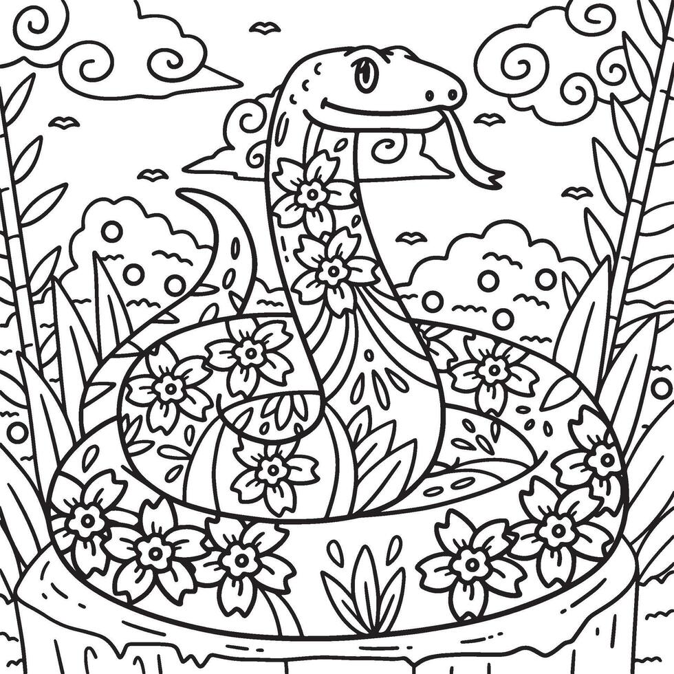 Year of the Snake with Pattern Coloring Page vector