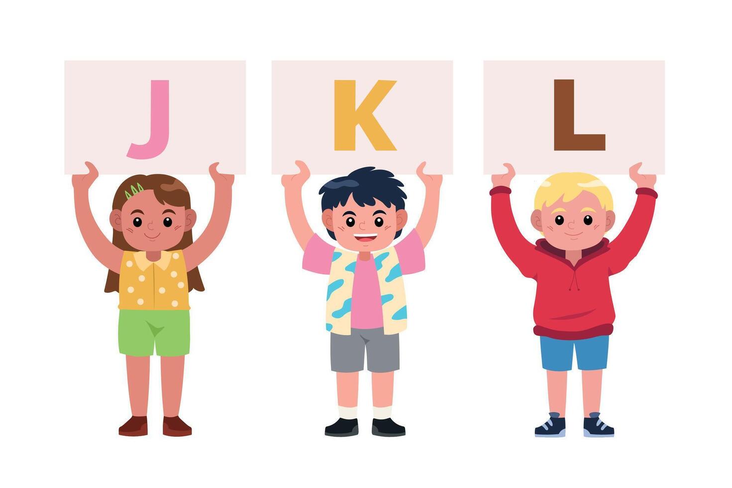 Children holding signs with alphabet J K L cartoon image vector