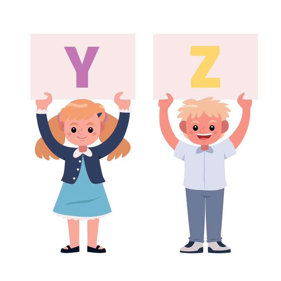 Children holding signs with alphabet Y Z cartoon image vector