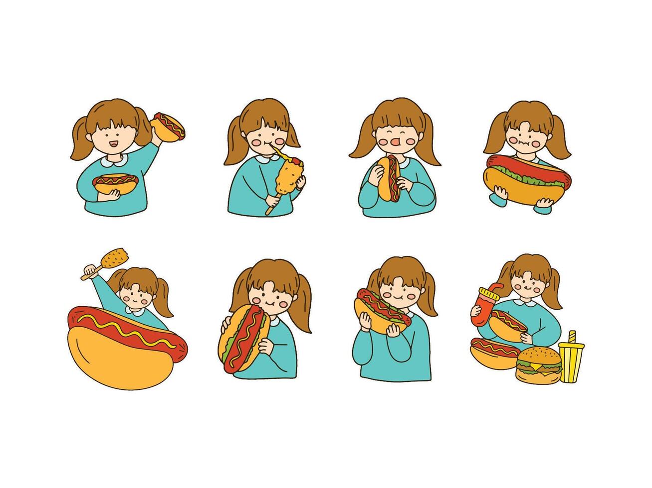 Cute Children Eating Hotdog Illustration vector