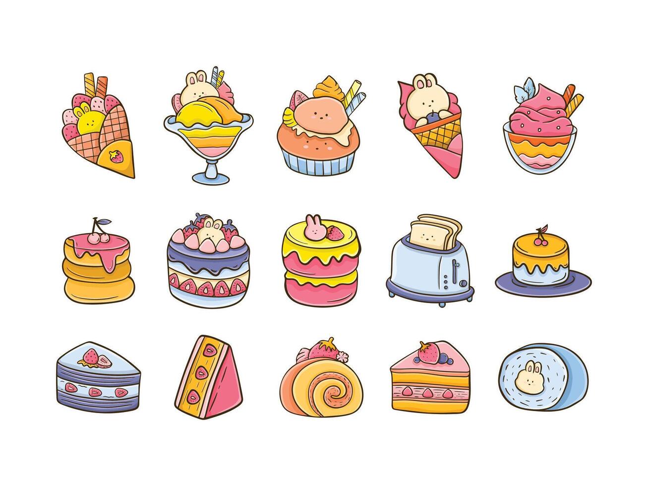 Cute Food Character with Cartoon Style for Stickers vector