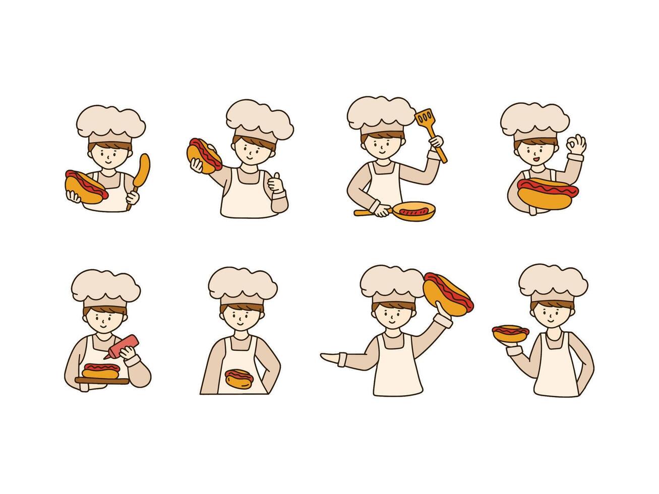 Hotdog Chef Cartoon Character Illustration vector