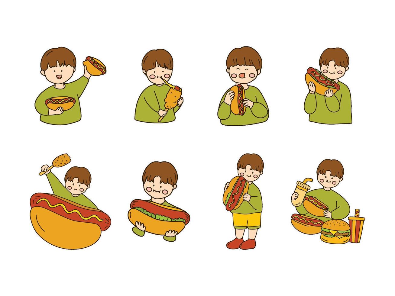 Cute Children Eating Hotdog Illustration vector