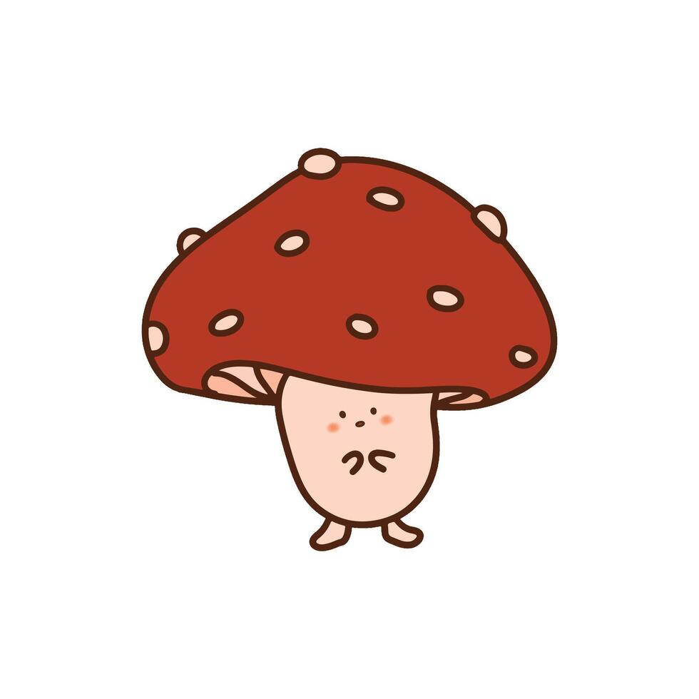 Cute Mushroom Character with Cartoon Style Drawing vector