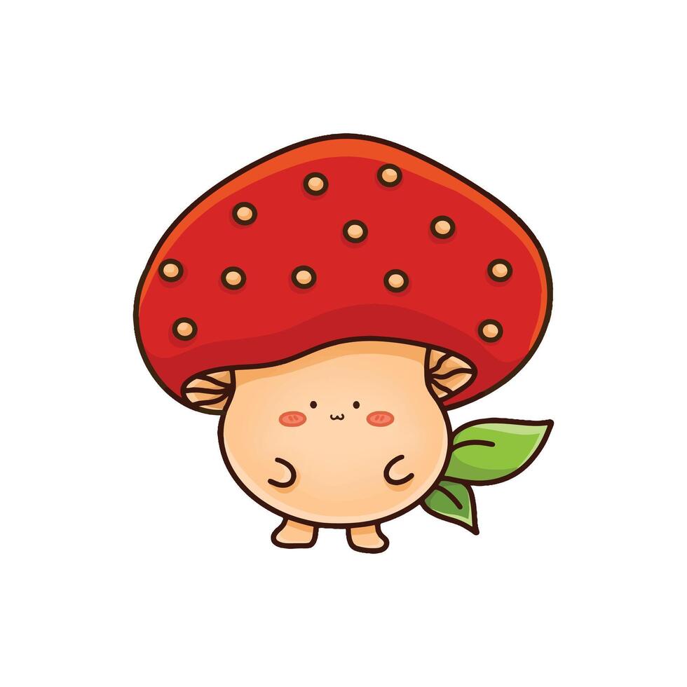 a cartoon drawing of a mushroom with a green leaf on it vector