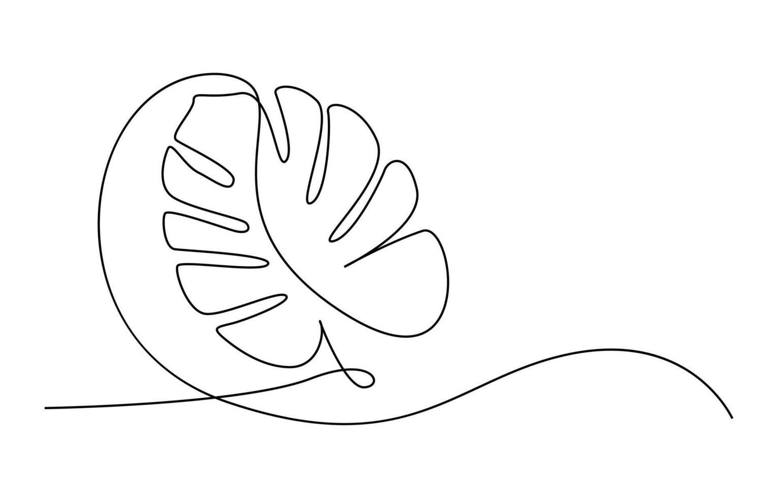 Monstera leaf one continuous line art. Nature plant minimalism design hand drawn isolated on white background vector