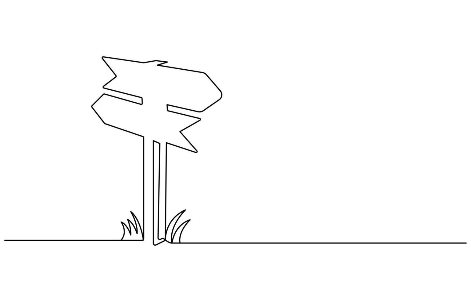 Signpost pointing in the direction of travel to places minimalist black linear design One Continuous line drawing of Road direction signpost arrows to the right and left isolated on white vector