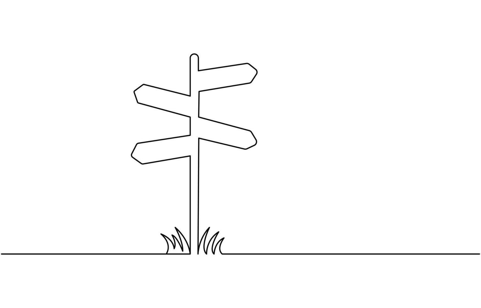 Signpost pointing in the direction of travel to places minimalist black linear design One Continuous line drawing of Road direction signpost arrows to the right and left isolated on white vector