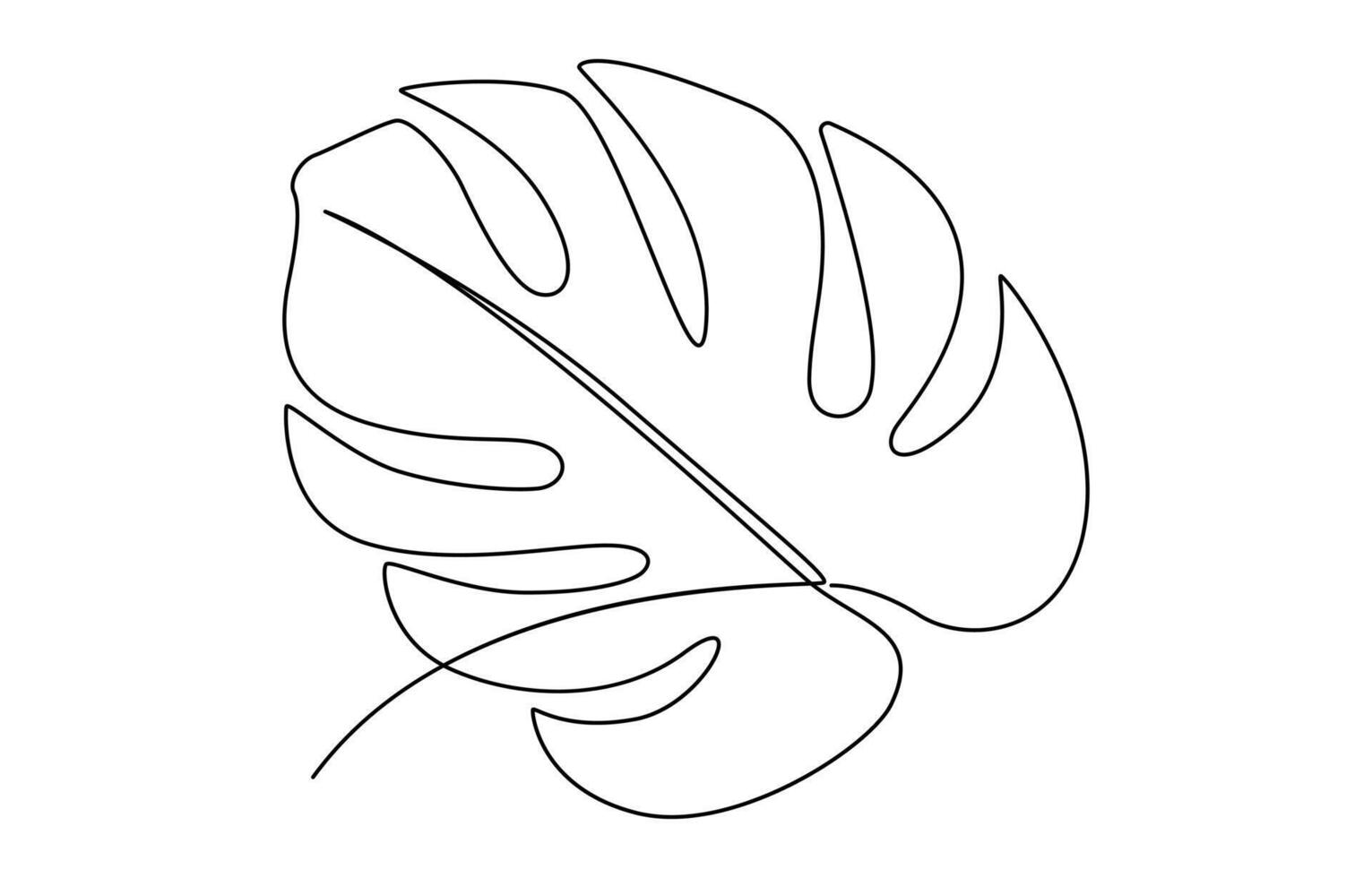 Monstera leaf one continuous line art. Nature plant minimalism design hand drawn isolated on white background vector