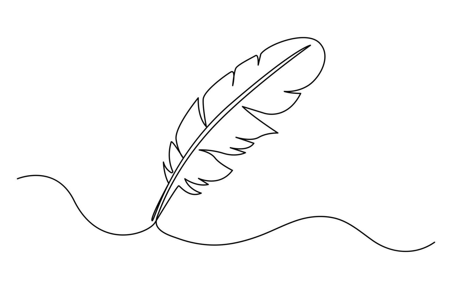 Bird feather continuous one line drawing illustration. Premium . Feather one continuous line drawing. vector