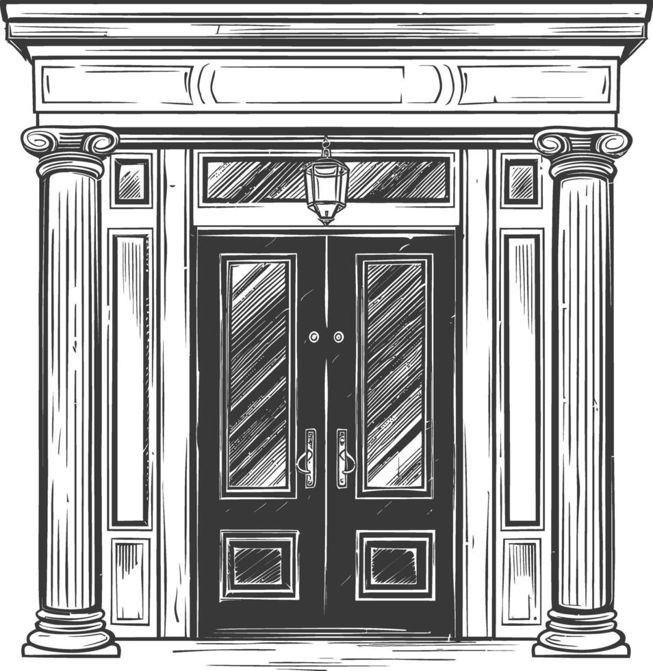 Detailed drawing of a grand double door with columns vector