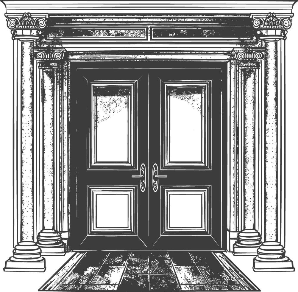 Detailed drawing of a grand double door with ornate columns vector