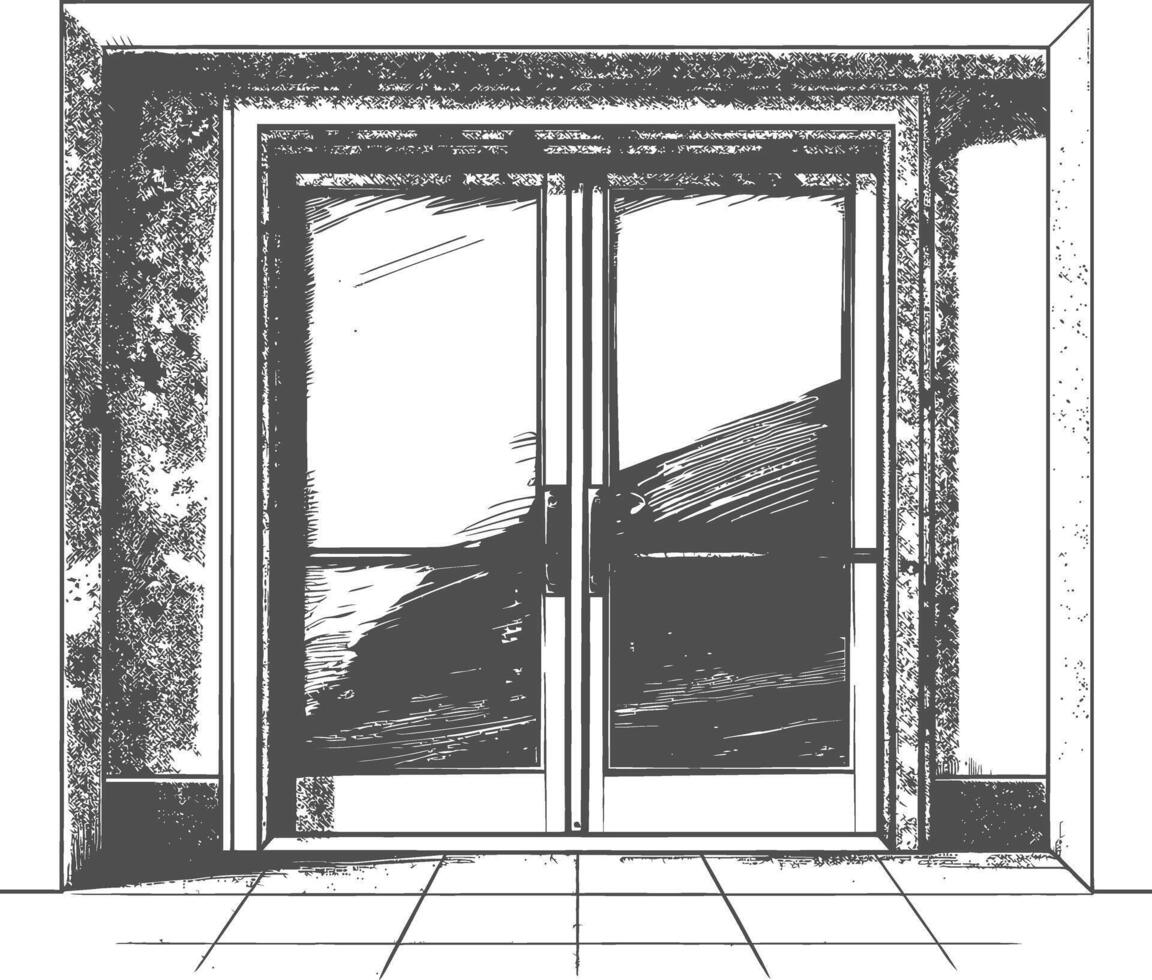 Detailed sketch of a modern glass door with a metal frame vector