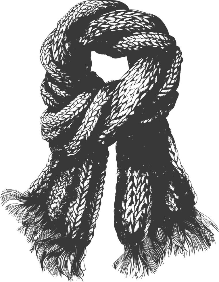 Black and white hand-drawn illustration of a cozy winter scarf vector