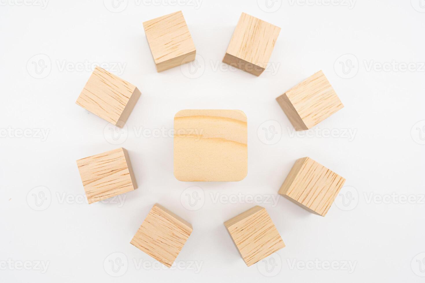 Wooden cube or wooden blocks on isolated background. Pile of wood block. Copy, empty space for text. photo