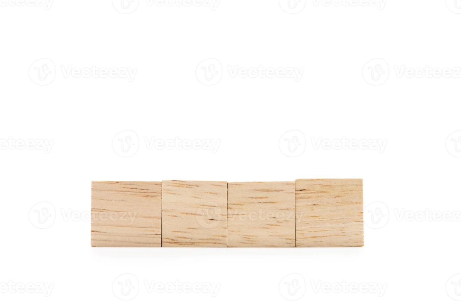 Four blank wooden blocks isolated on white background. Empty wooden cubes for text. Copy space and Clipping Path photo