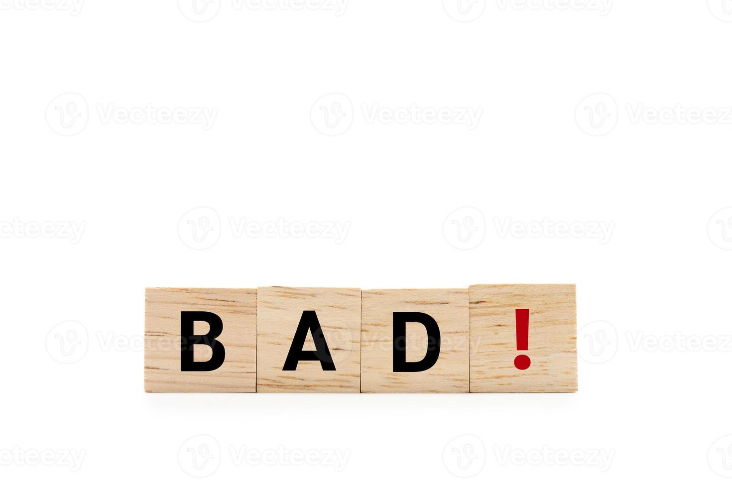 BAD word wooden blocks isolated on white background. copy space and clipping path. Business and Bad concept. photo