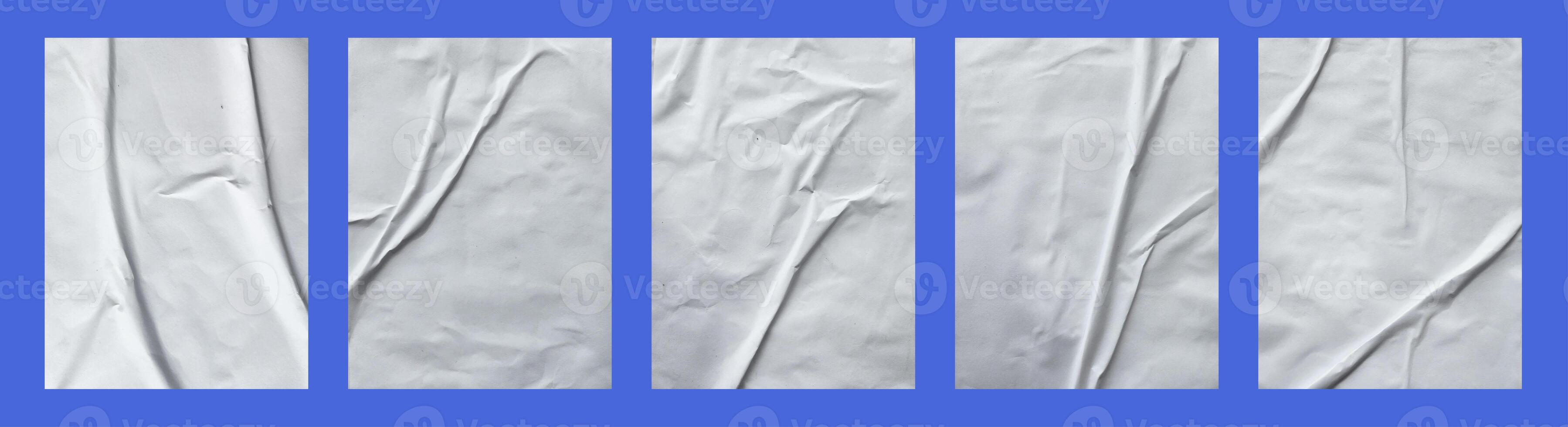 white paper wrinkled poster template , blank glued creased paper sheet mockup.white poster mockup on wall. empty paper mockup. clipping path photo