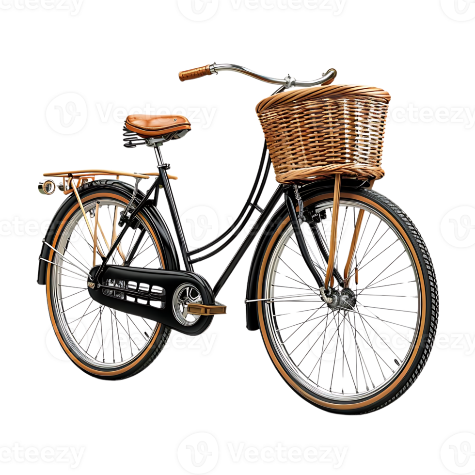 noir ancien vélo avec marron panier illustration png