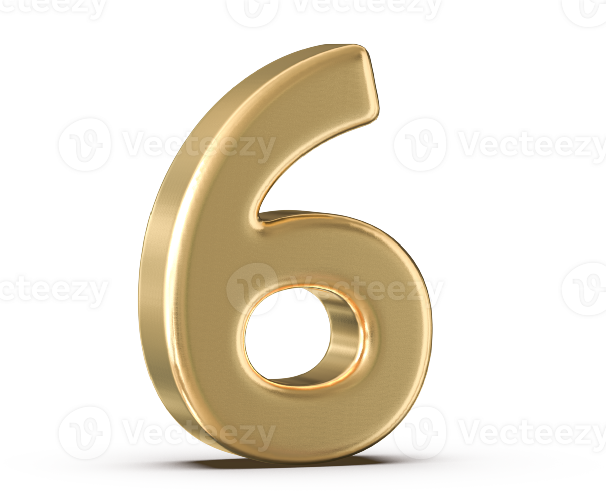 Gold 3D Number 6 png
