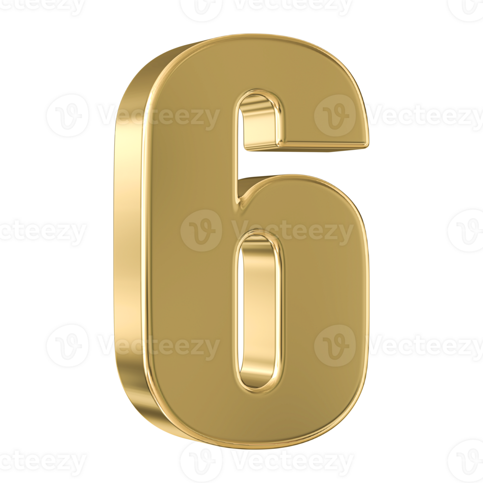 Gold 3D Number 6 png