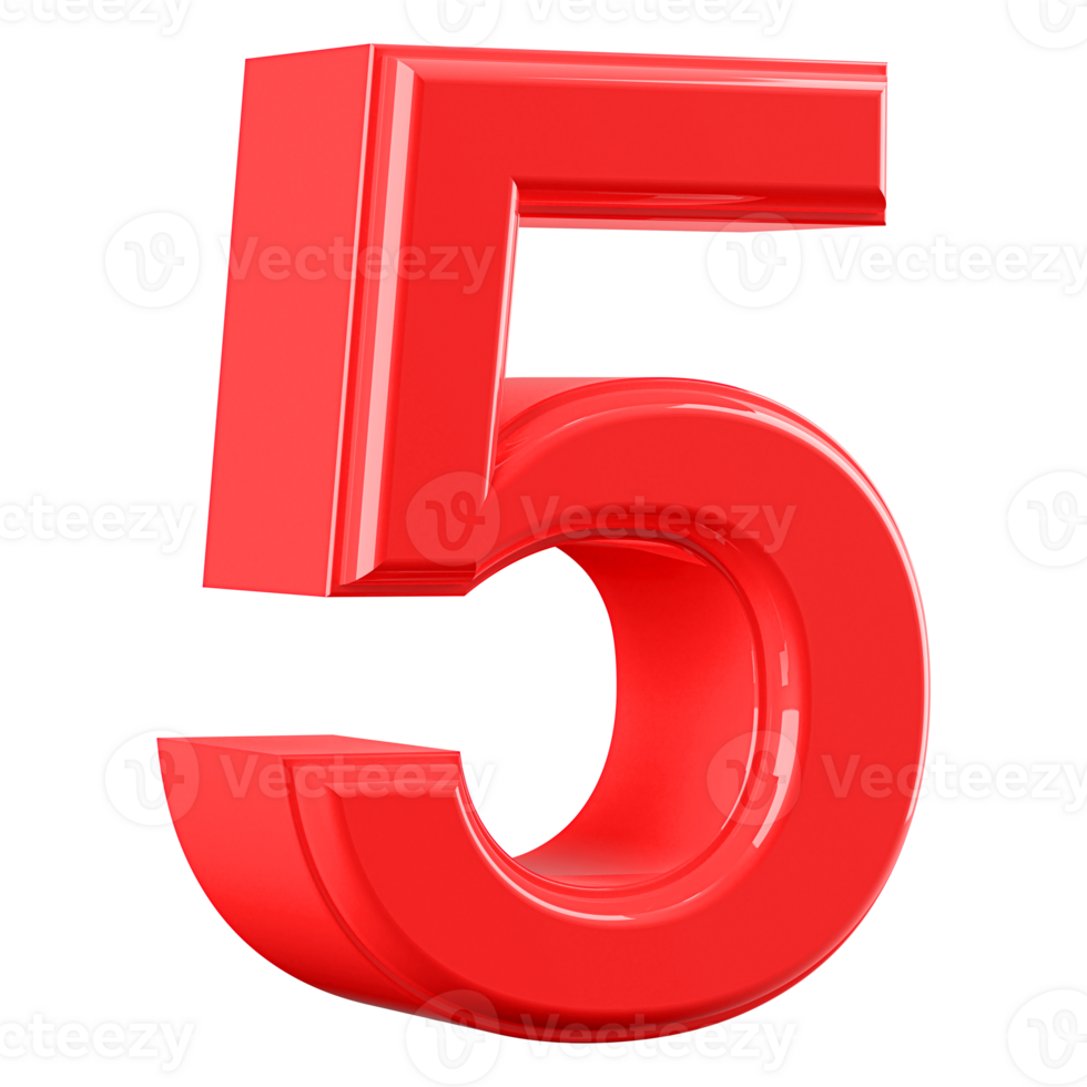 Red 3D Number 5 png
