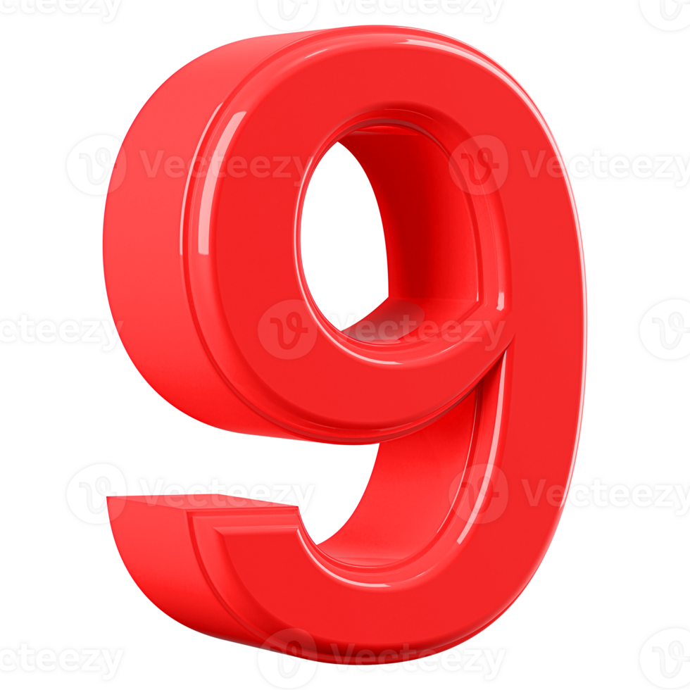 Red 3D Number 9 png