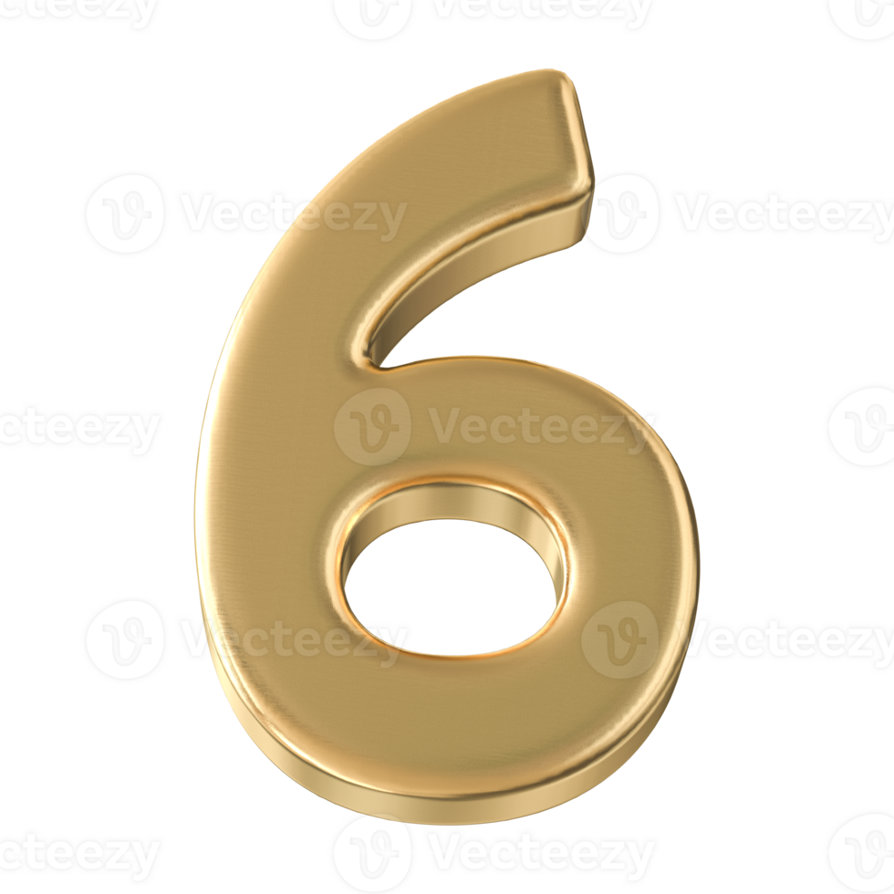 Gold 3D Number 6 png