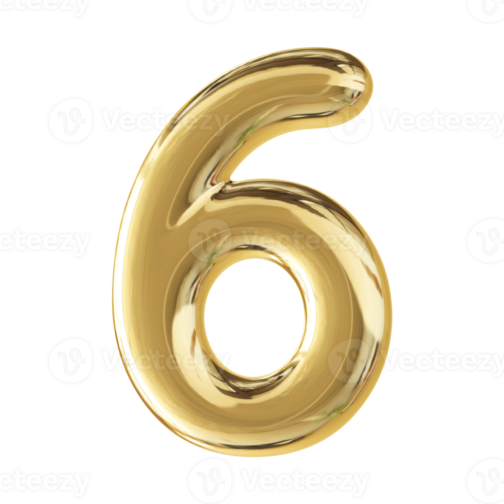 Gold 3D Number 6 png