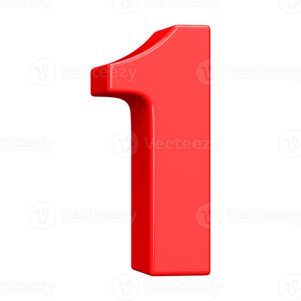 Red 3D Number 1 png
