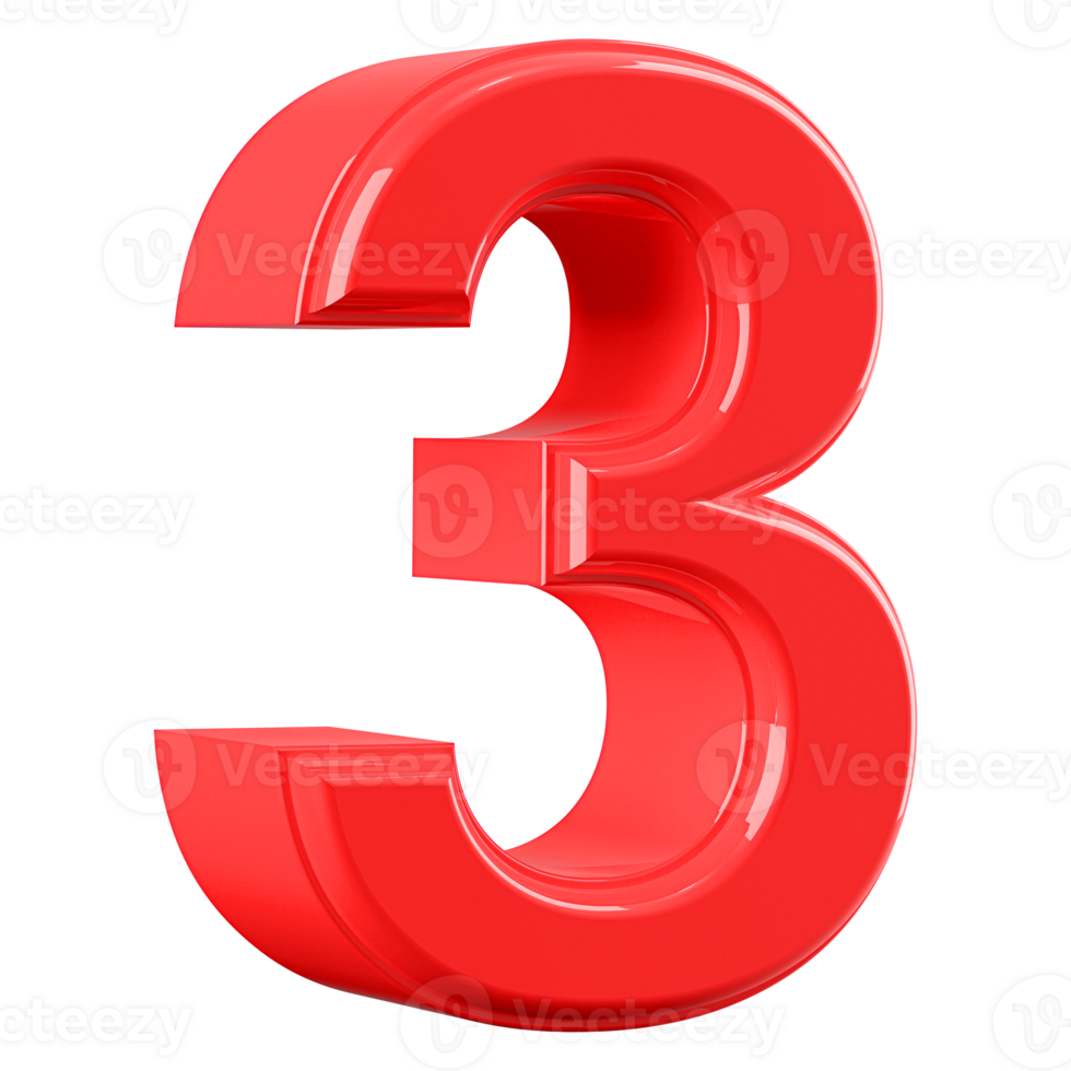 Red 3D Number 3 png