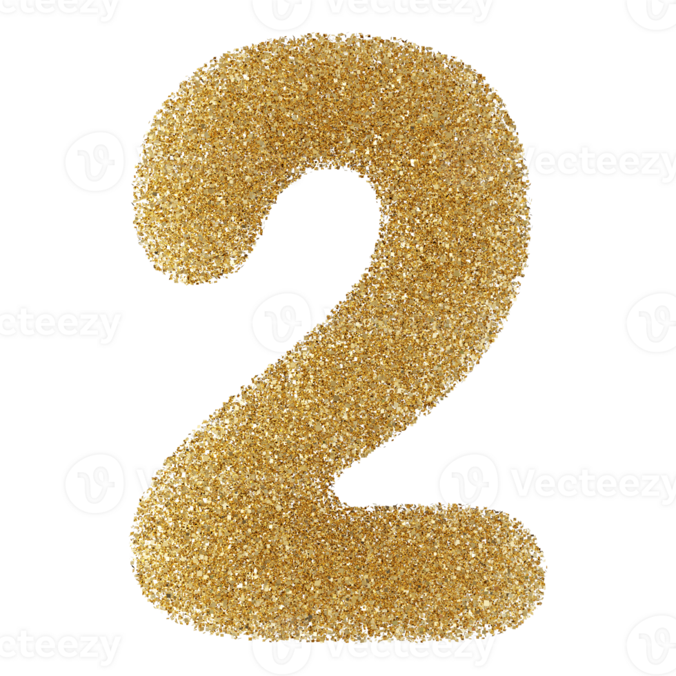 Gold Glitter 3D Number 2 png