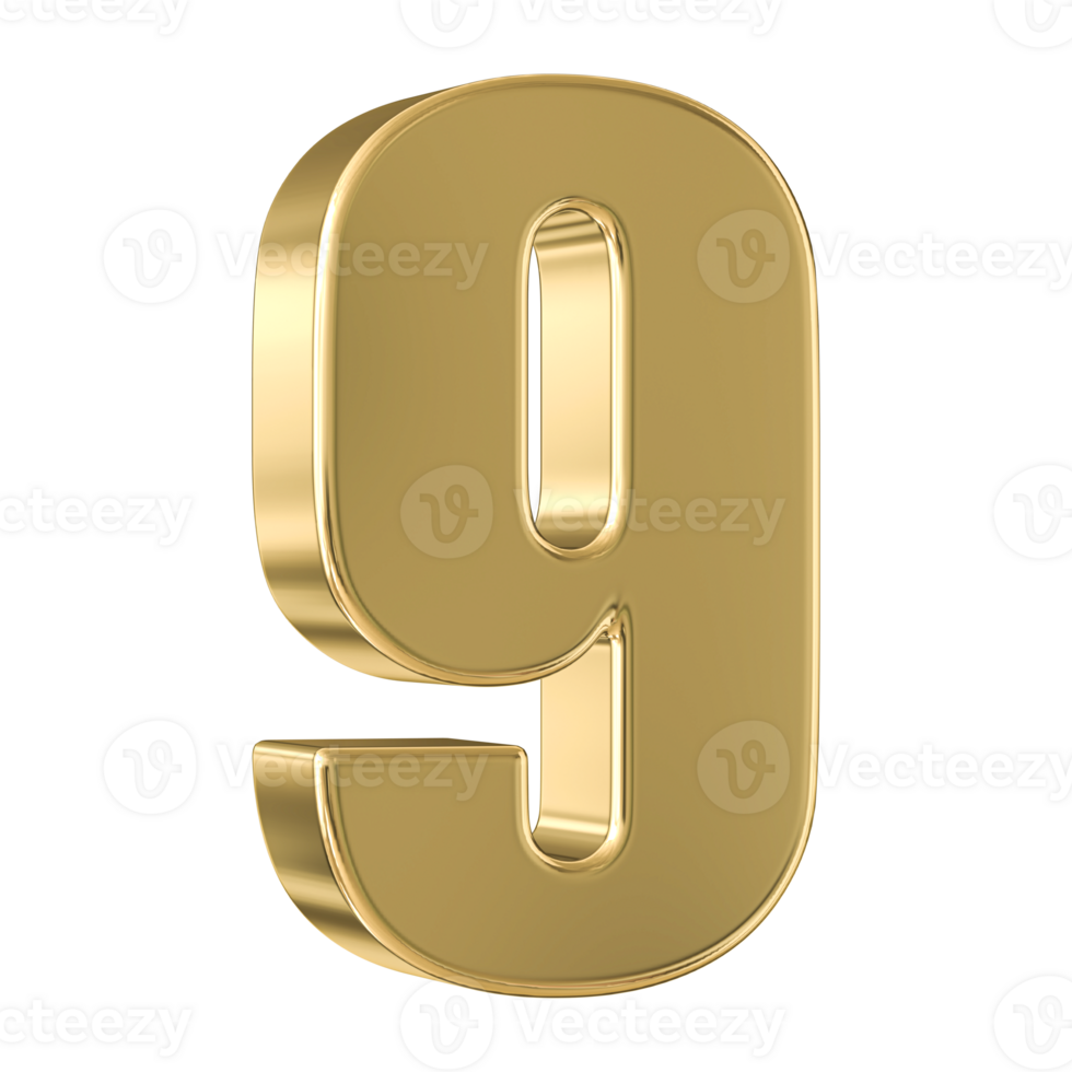 Gold 3D Number 9 png